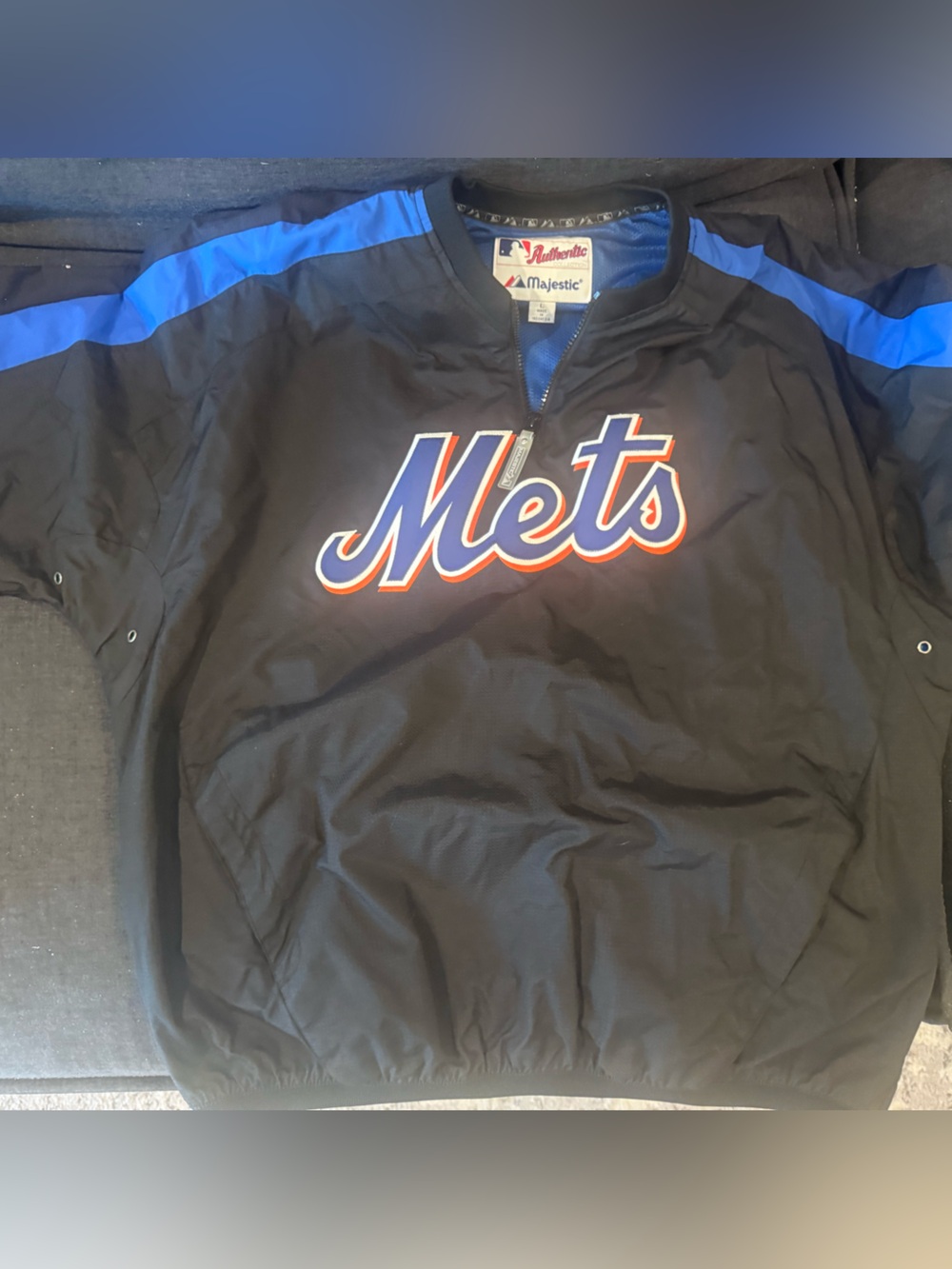 Majestic Black & Royal Blue Mets Pullover Jacket